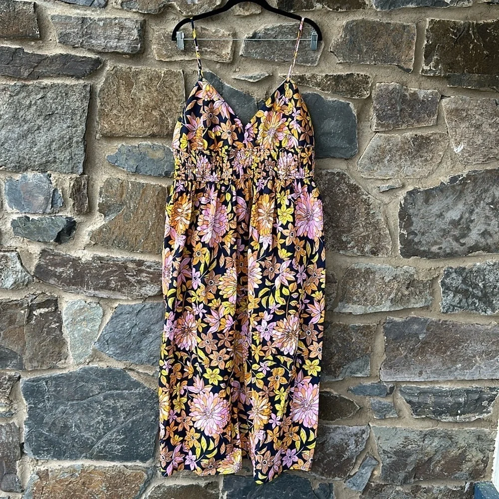 NWT JCrew V-neck smocked-waist cotton poplin dress in dusk floral size 22 - Picture 2 of 11